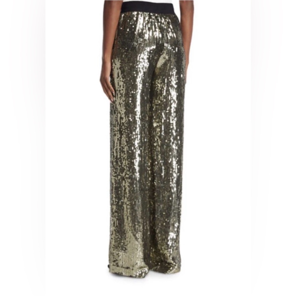 Alice + Olivia Sequin Pants Wide Leg Gold Black - Picture 4 of 11